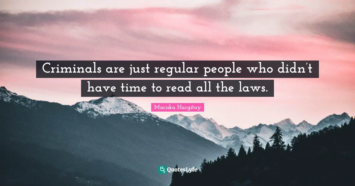 Mariska Hargitay Quotes: "Criminals are just regular people who didn’t have time to read all the laws."
