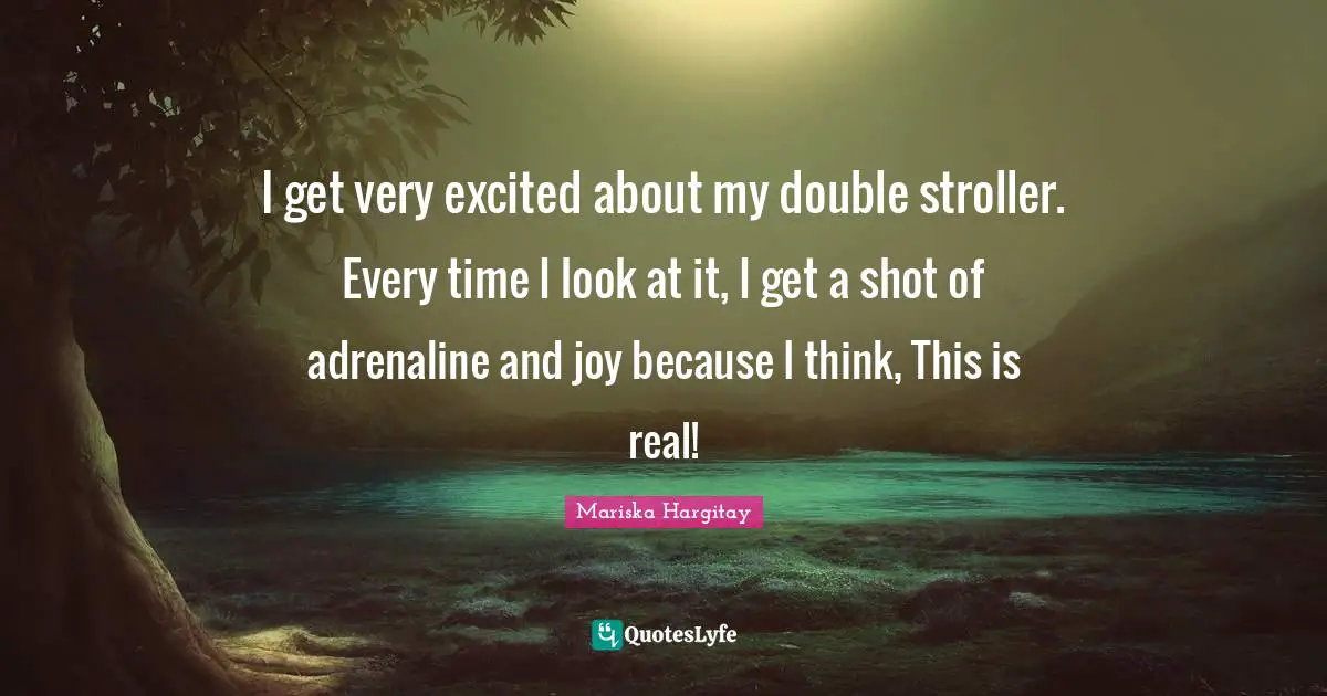 Mariska Hargitay Quotes: "I get very excited about my double stroller. Every time I look at it, I get a shot of adrenaline and joy because I think, This is real!"