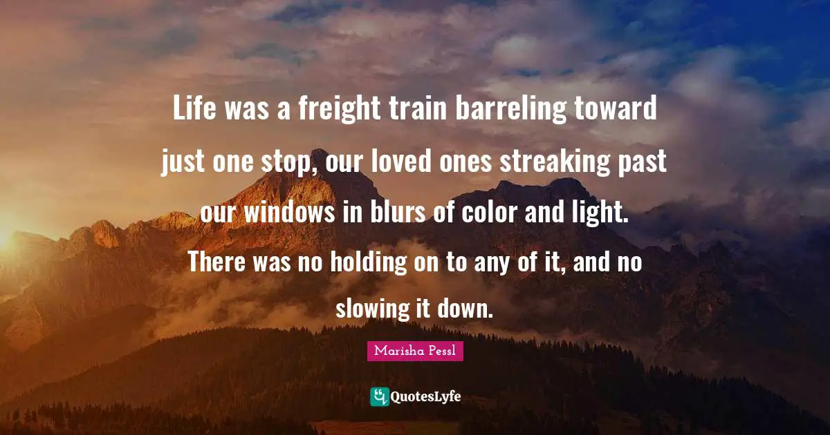 Life was a freight train barreling toward just one stop, our loved ones streaking past our windows in blurs of color and light. There was no holding on to any of it, and no slowing it down.