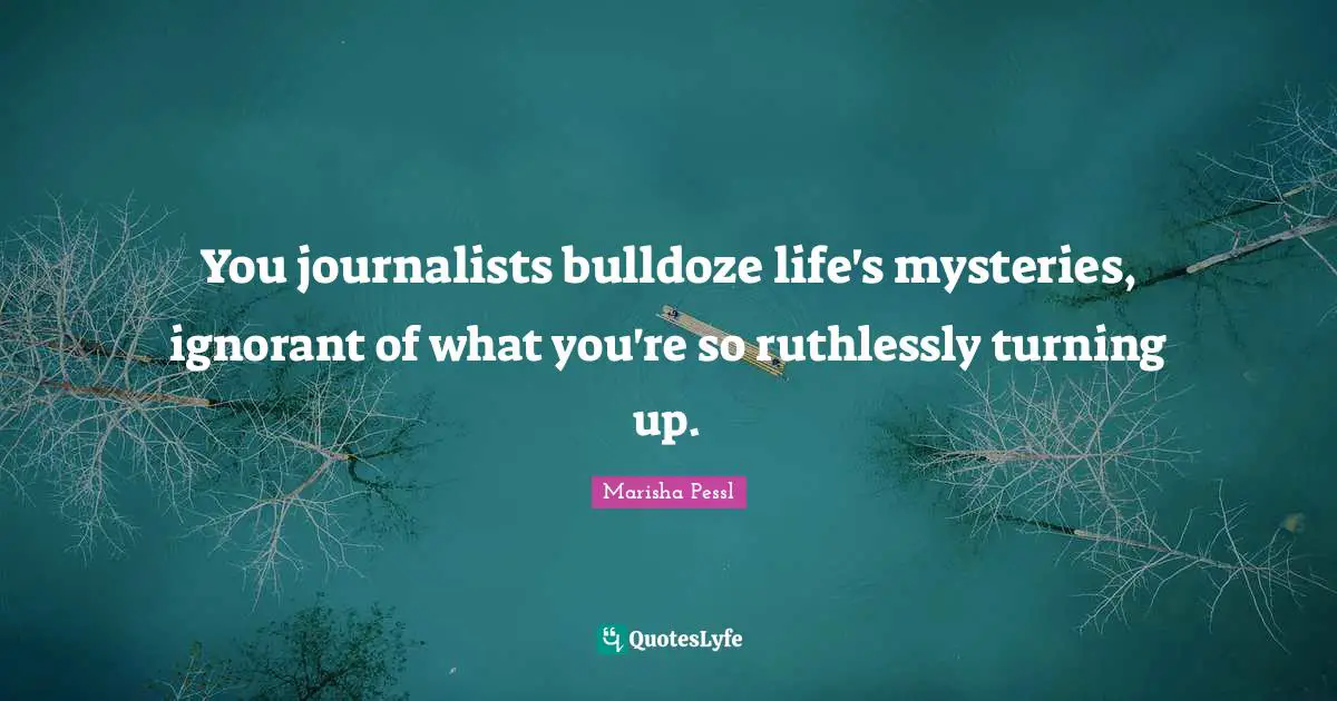You journalists bulldoze life's mysteries, ignorant of what you're so ruthlessly turning up.