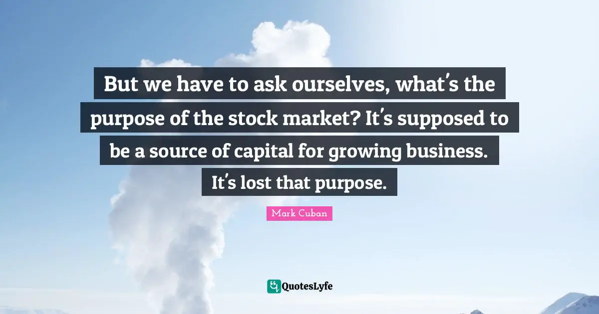 But we have to ask ourselves, what's the purpose of the stock market? It's supposed to be a source of capital for growing business. It's lost that purpose.