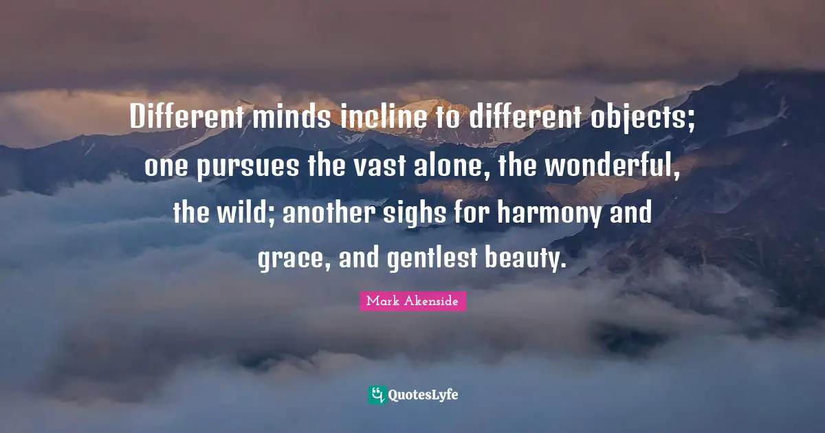 Different minds incline to different objects; one pursues the vast alone, the wonderful, the wild; another sighs for harmony and grace, and gentlest beauty.