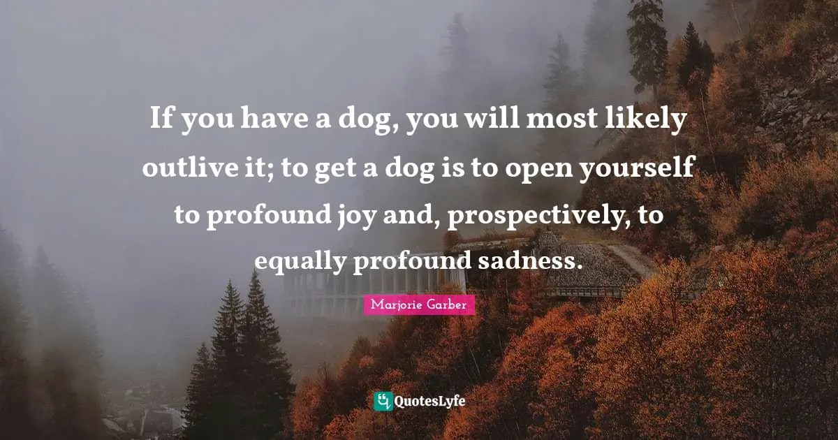 Profound Quotes: "If you have a dog, you will most likely outlive it; to get a dog is to open yourself to profound joy and, prospectively, to equally profound sadness."