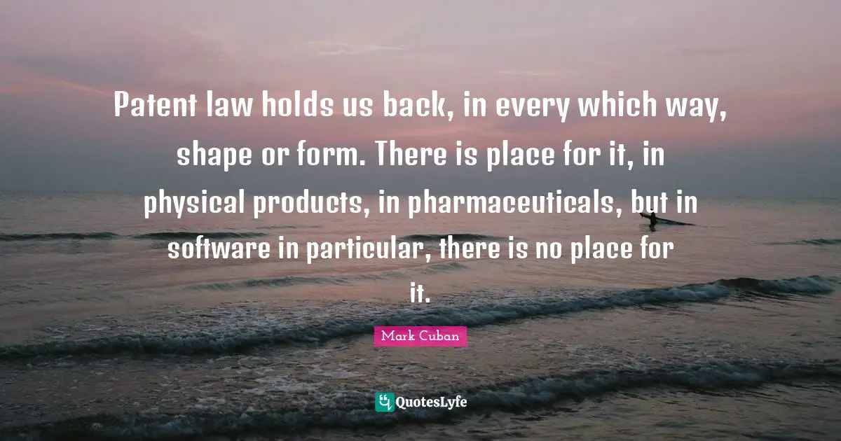 Patent law holds us back, in every which way, shape or form. There is place for it, in physical products, in pharmaceuticals, but in software in particular, there is no place for it.