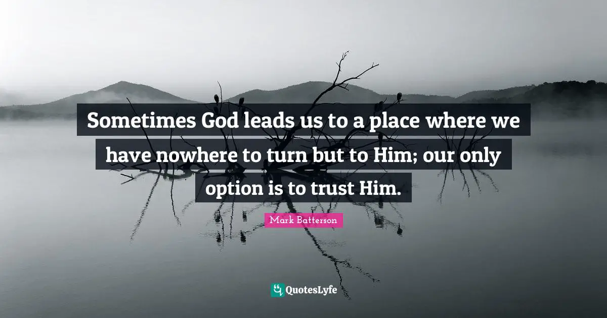 Mark Batterson Quotes: "Sometimes God leads us to a place where we have nowhere to turn but to Him; our only option is to trust Him."