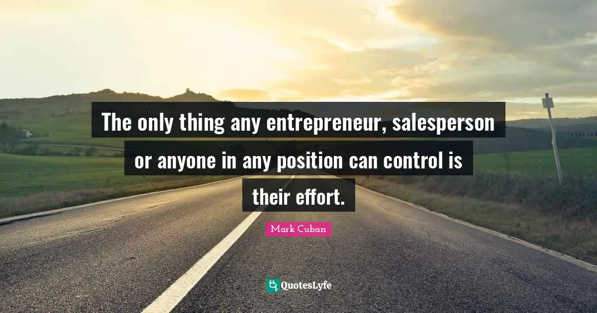 The only thing any entrepreneur, salesperson or anyone in any position can control is their effort.