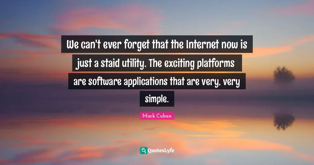 We can't ever forget that the Internet now is just a staid utility. The exciting platforms are software applications that are very, very simple.
