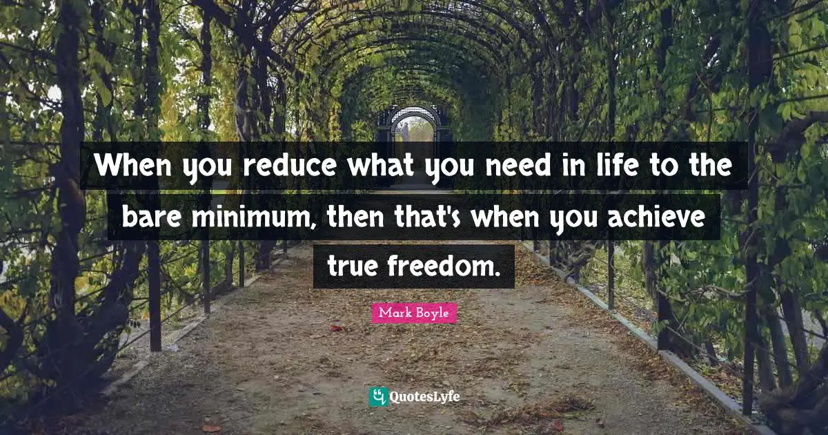 When you reduce what you need in life to the bare minimum, then that's when you achieve true freedom.