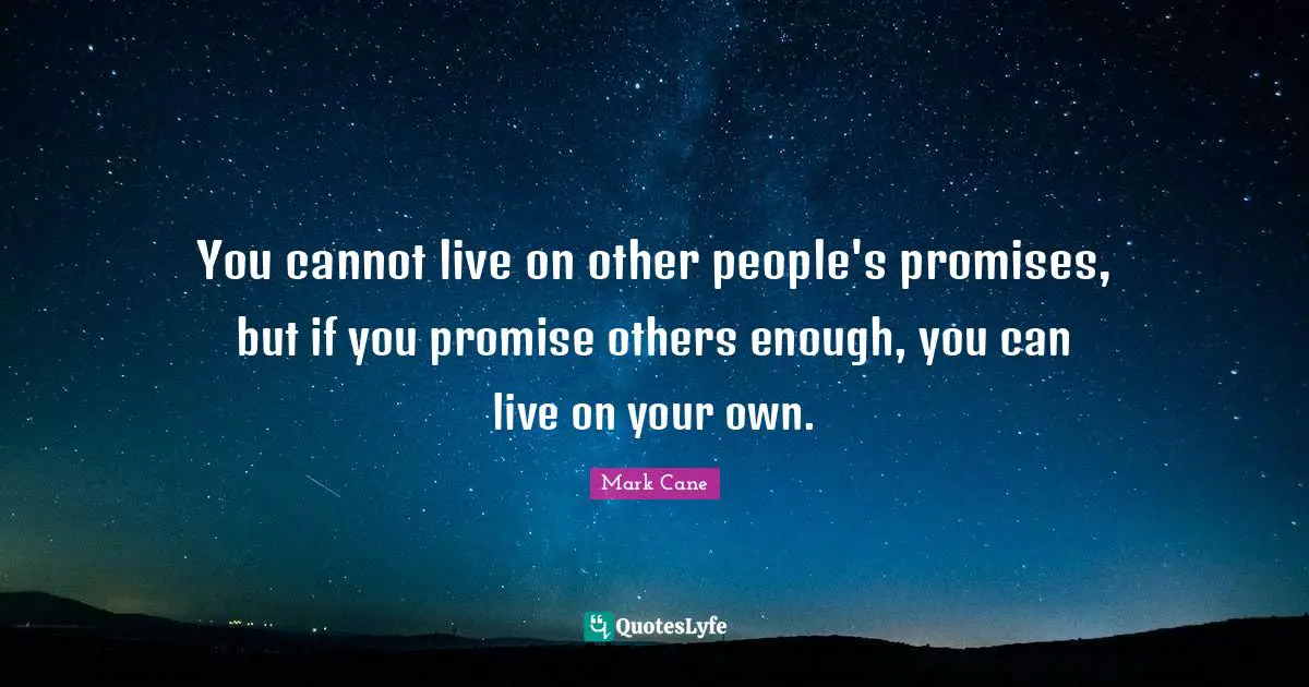 You cannot live on other people's promises, but if you promise others enough, you can live on your own.