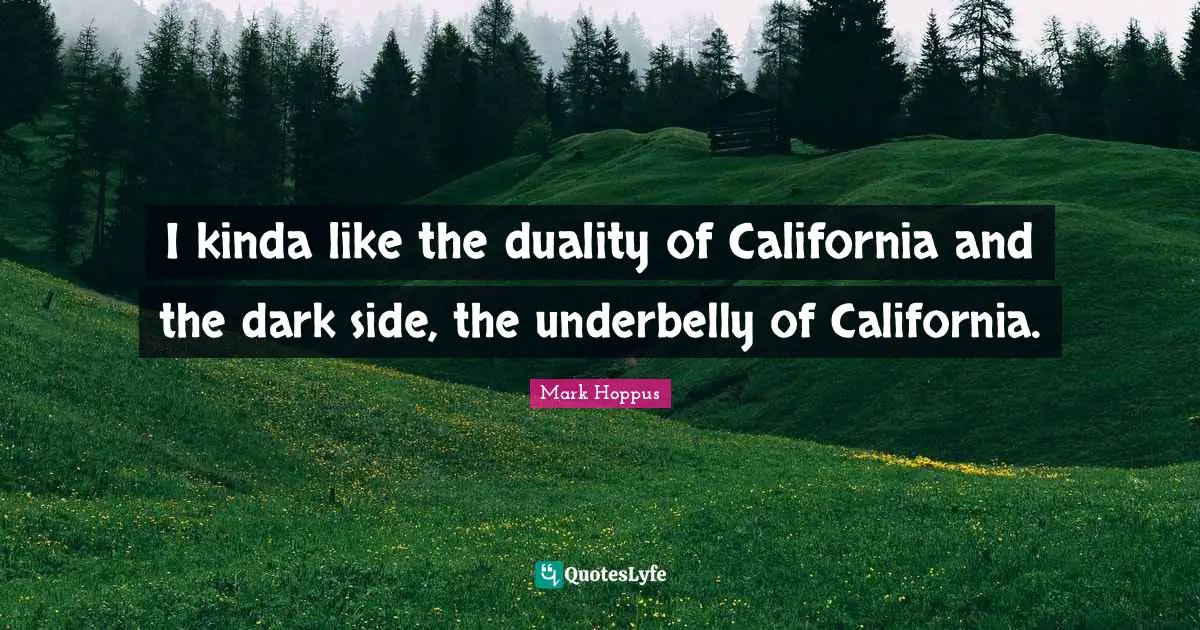I kinda like the duality of California and the dark side, the underbelly of California.