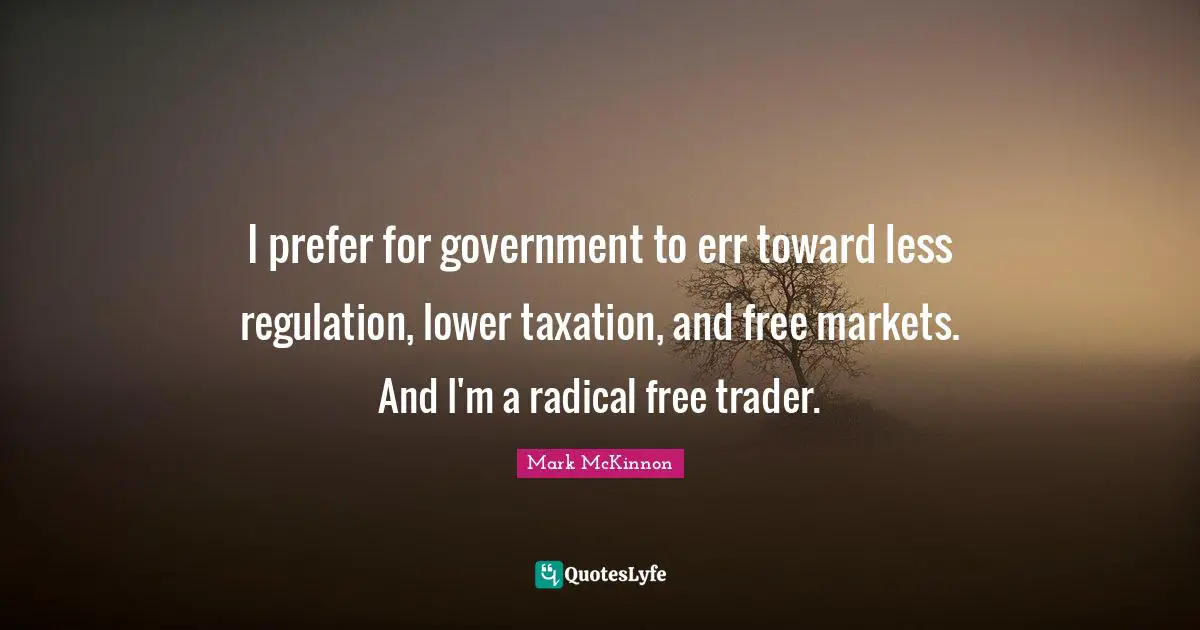 I prefer for government to err toward less regulation, lower taxation, and free markets. And I'm a radical free trader.