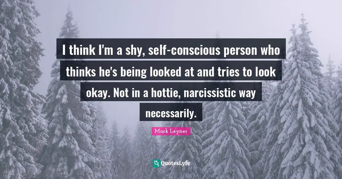 I think I'm a shy, self-conscious person who thinks he's being looked at and tries to look okay. Not in a hottie, narcissistic way necessarily.