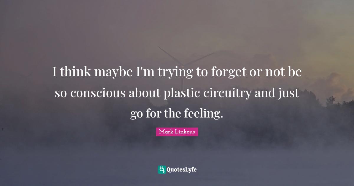 I think maybe I'm trying to forget or not be so conscious about plastic circuitry and just go for the feeling.