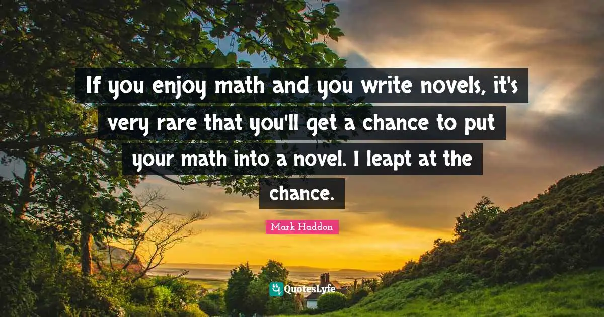 If you enjoy math and you write novels, it's very rare that you'll get a chance to put your math into a novel. I leapt at the chance.
