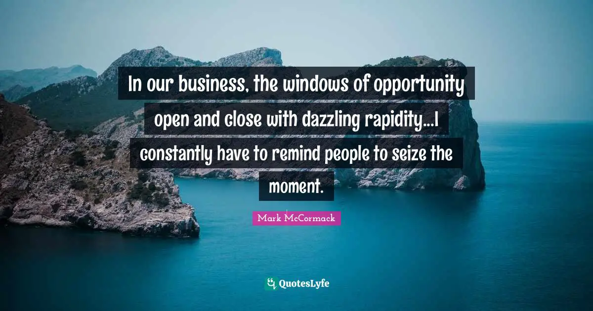 Seize The Moment Quotes: "In our business, the windows of opportunity open and close with dazzling rapidity...I constantly have to remind people to seize the moment."