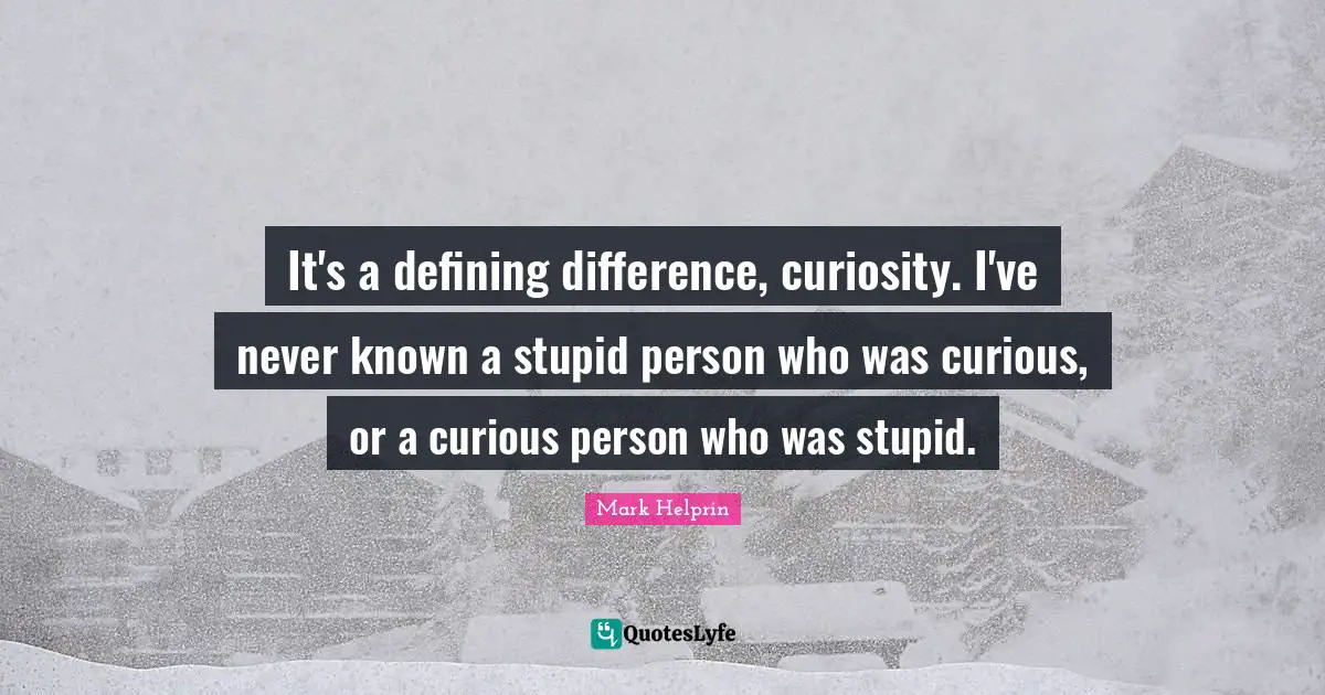 It's a defining difference, curiosity. I've never known a stupid person who was curious, or a curious person who was stupid.