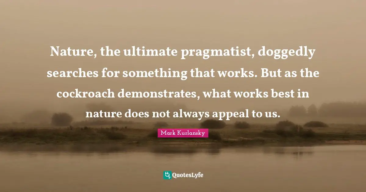 Nature, the ultimate pragmatist, doggedly searches for something that works. But as the cockroach demonstrates, what works best in nature does not always appeal to us.