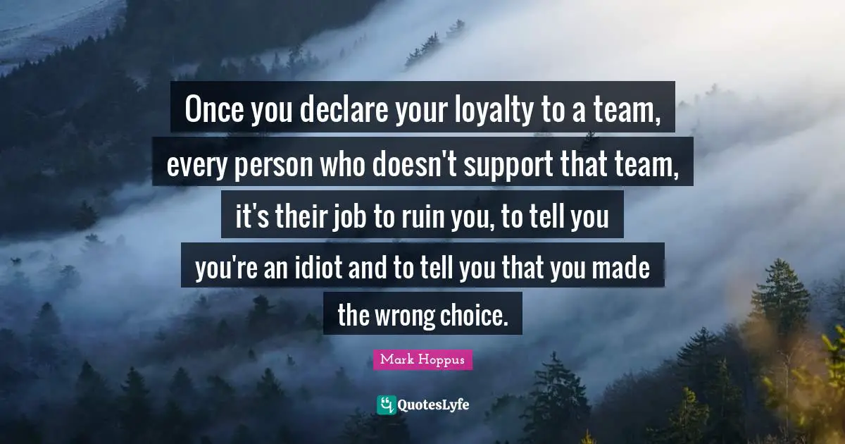Once you declare your loyalty to a team, every person who doesn't support that team, it's their job to ruin you, to tell you you're an idiot and to tell you that you made the wrong choice.