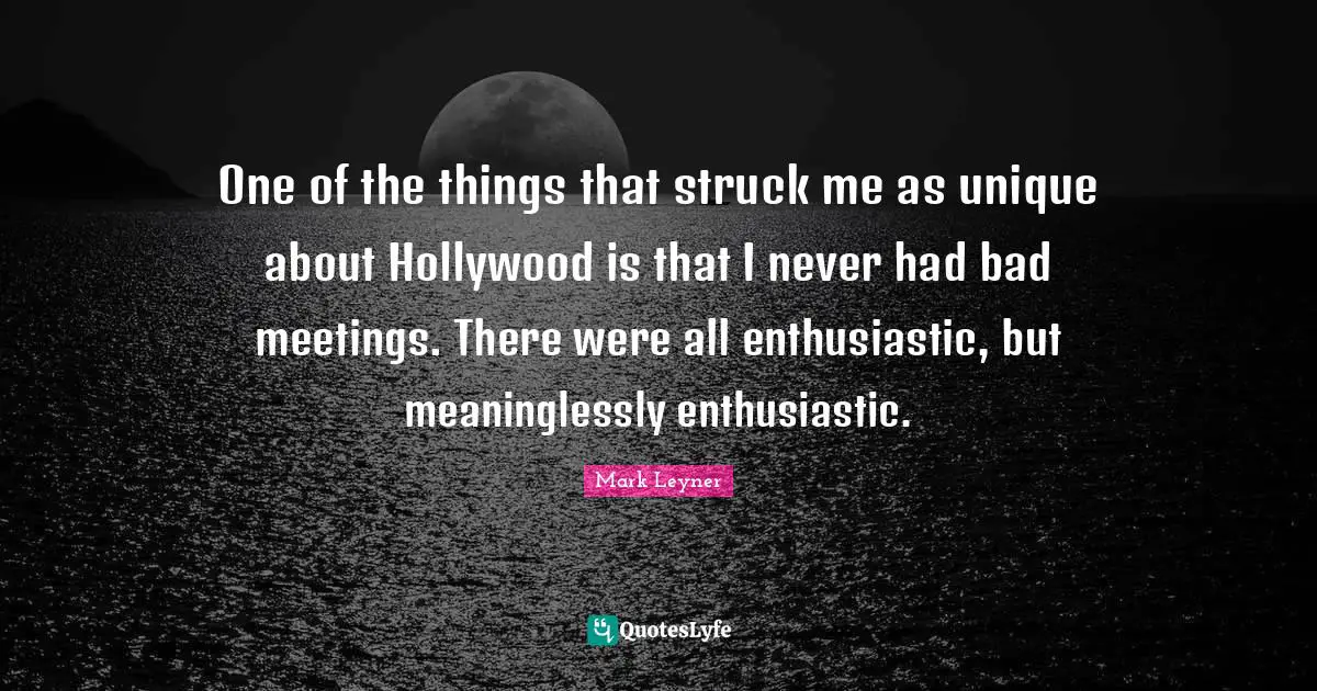 One of the things that struck me as unique about Hollywood is that I never had bad meetings. There were all enthusiastic, but meaninglessly enthusiastic.