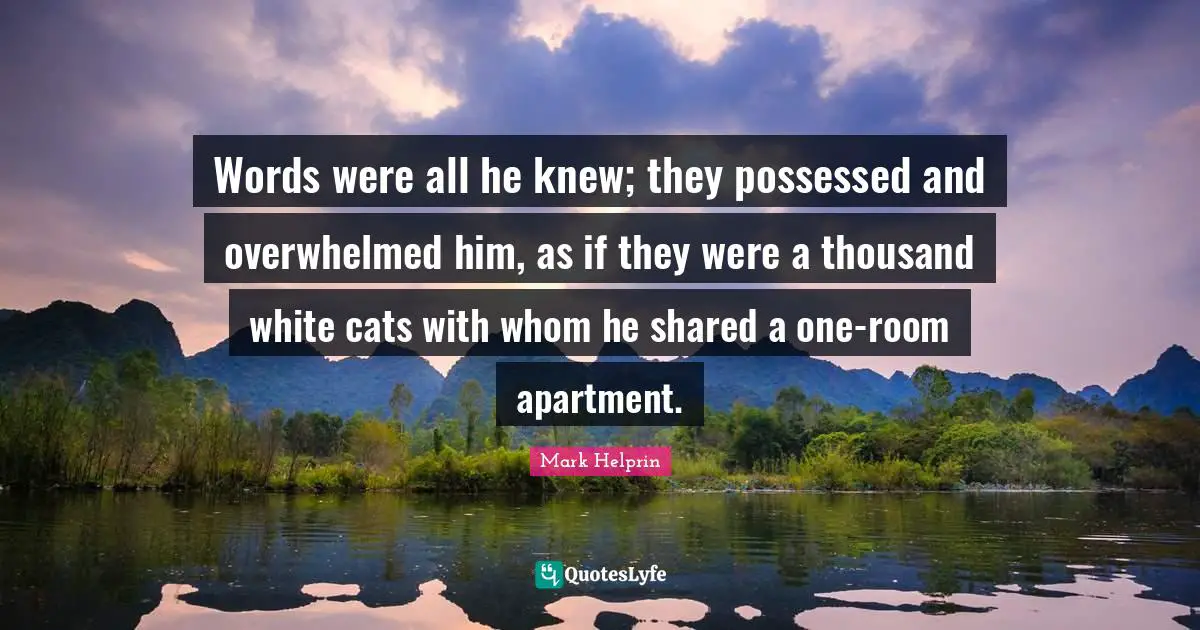 Possessed Quotes: "Words were all he knew; they possessed and overwhelmed him, as if they were a thousand white cats with whom he shared a one-room apartment."