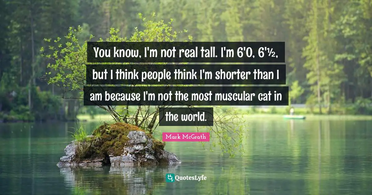 You know, I'm not real tall. I'm 6'0, 6'½, but I think people think I'm shorter than I am because I'm not the most muscular cat in the world.