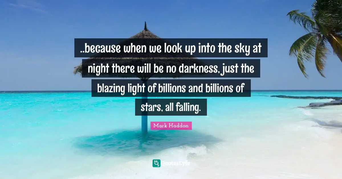 ..because when we look up into the sky at night there will be no darkness, just the blazing light of billions and billions of stars, all falling.