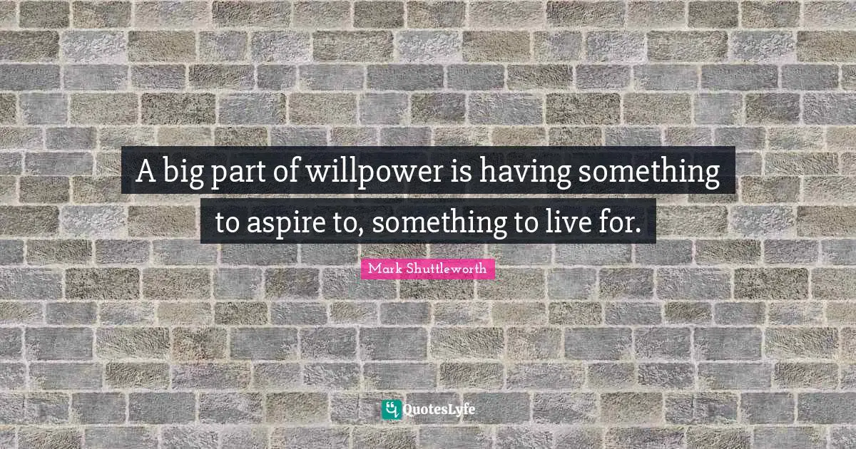 A big part of willpower is having something to aspire to, something to live for.