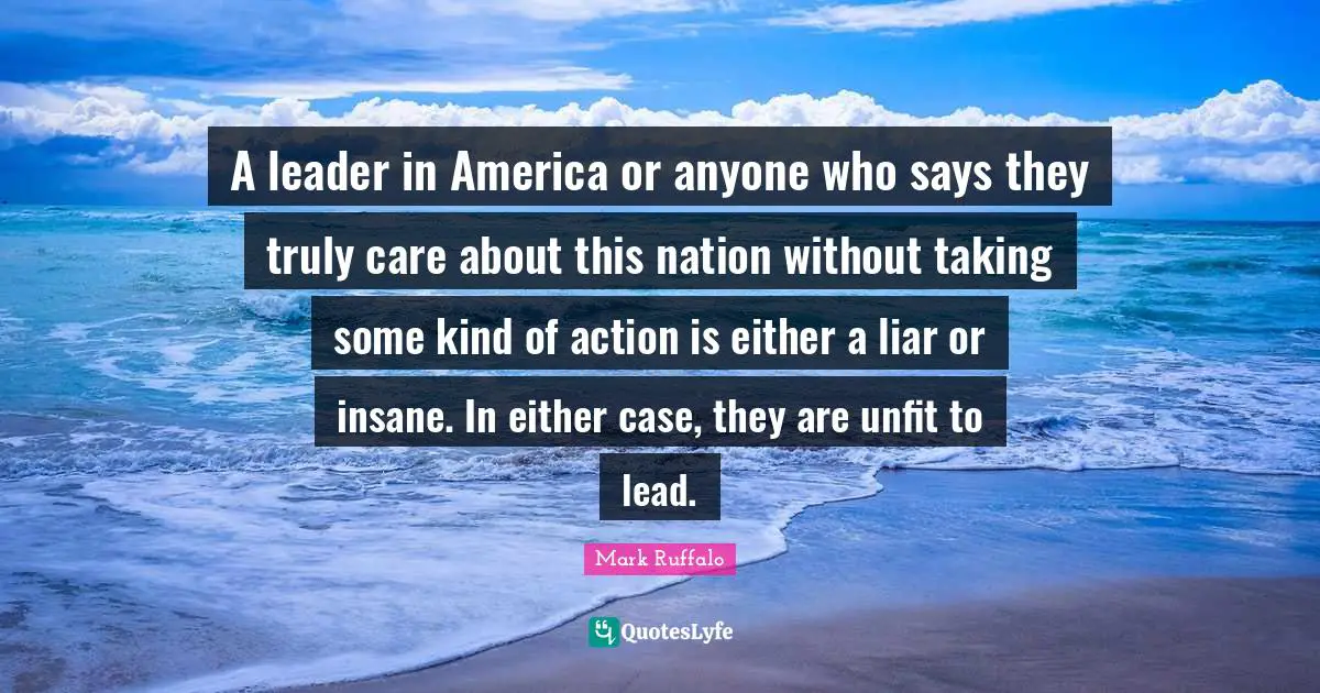 A leader in America or anyone who says they truly care about this nation without taking some kind of action is either a liar or insane. In either case, they are unfit to lead.