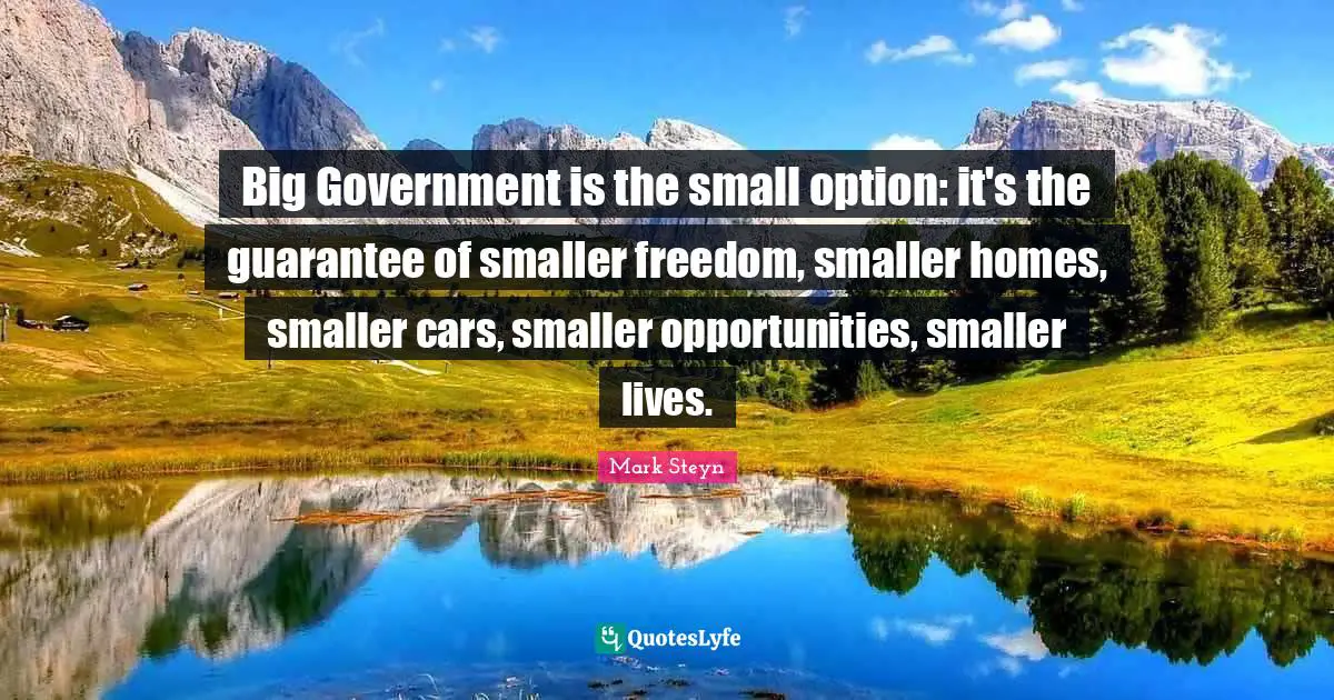 Mark Steyn Quotes: "Big Government is the small option: it's the guarantee of smaller freedom, smaller homes, smaller cars, smaller opportunities, smaller lives."