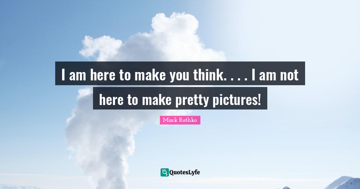 I am here to make you think. . . . I am not here to make pretty pictures!