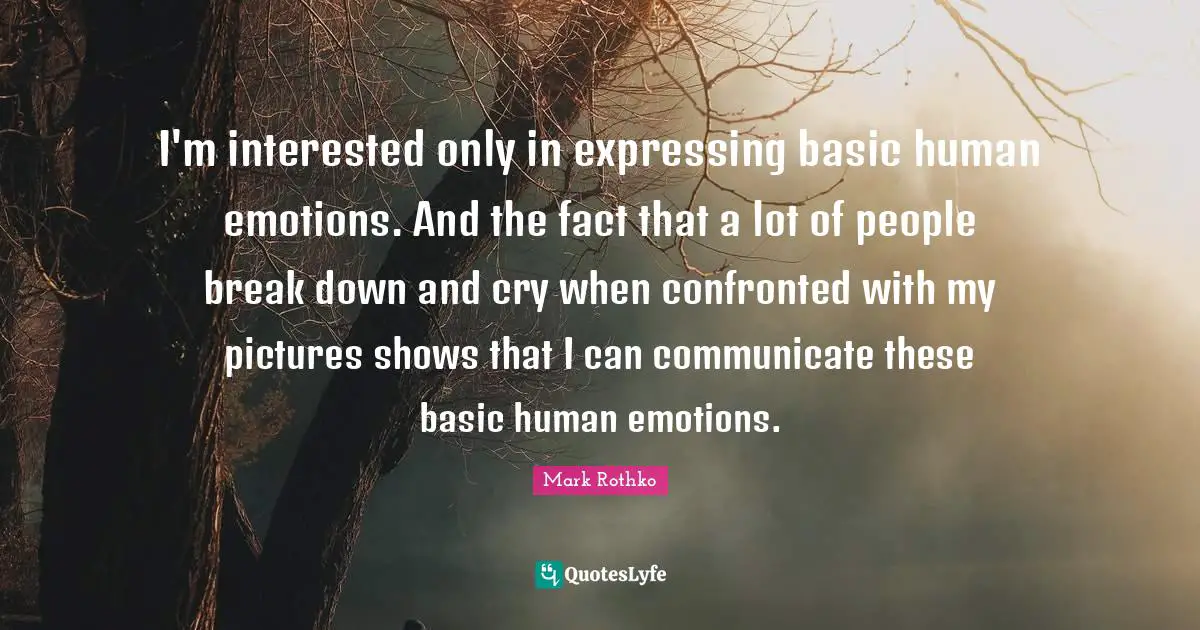 I'm interested only in expressing basic human emotions. And the fact that a lot of people break down and cry when confronted with my pictures shows that I can communicate these basic human emotions.