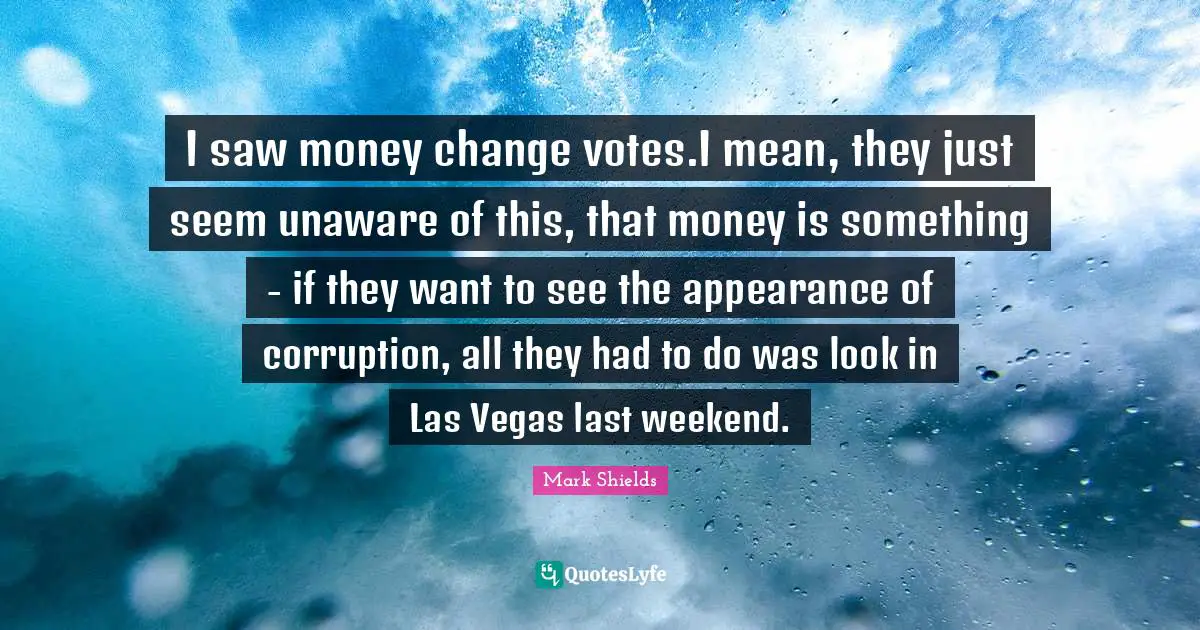 I saw money change votes.I mean, they just seem unaware of this, that money is something - if they want to see the appearance of corruption, all they had to do was look in Las Vegas last weekend.