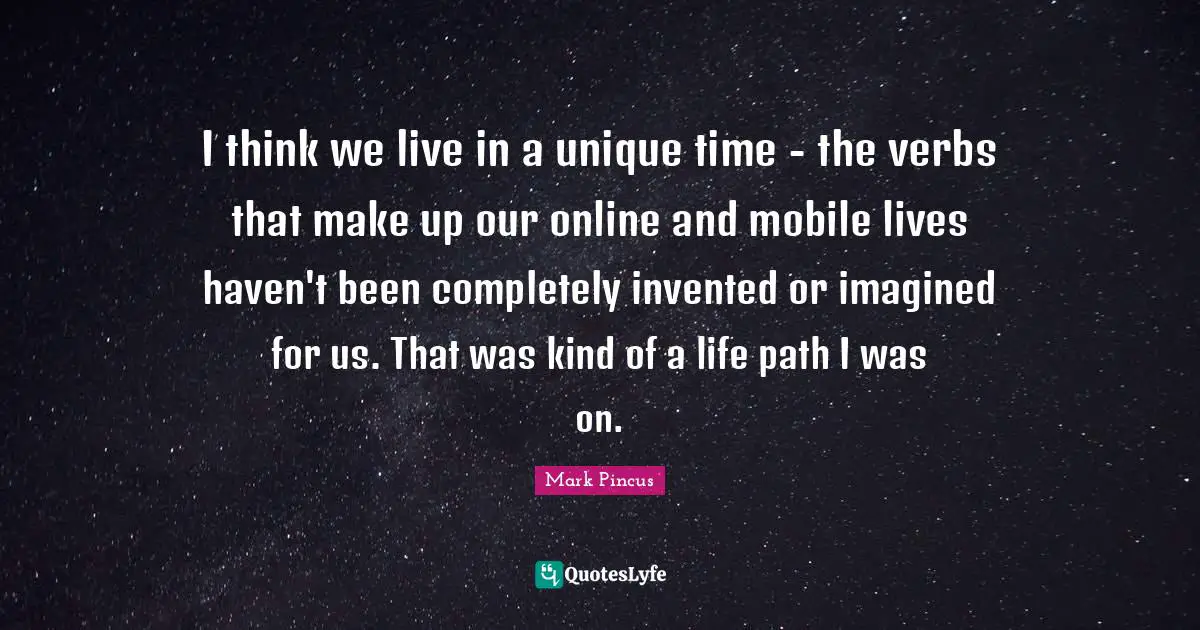 I think we live in a unique time - the verbs that make up our online and mobile lives haven't been completely invented or imagined for us. That was kind of a life path I was on.