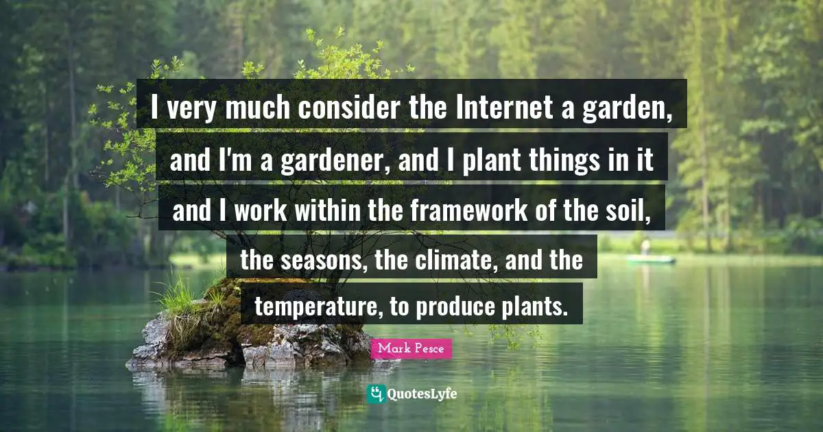 I very much consider the Internet a garden, and I'm a gardener, and I plant things in it and I work within the framework of the soil, the seasons, the climate, and the temperature, to produce plants.