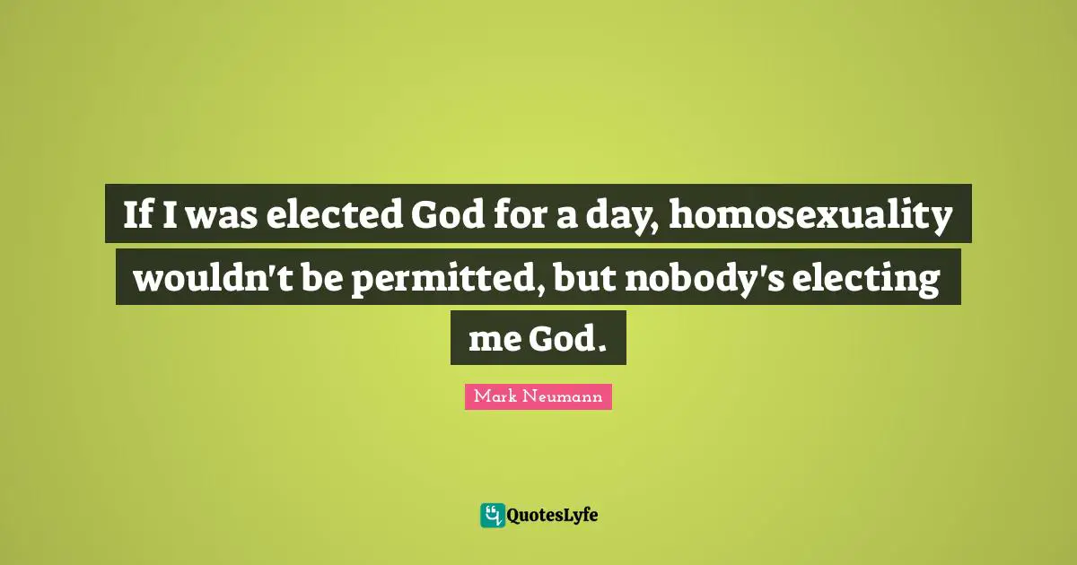 If I was elected God for a day, homosexuality wouldn't be permitted, but nobody's electing me God.