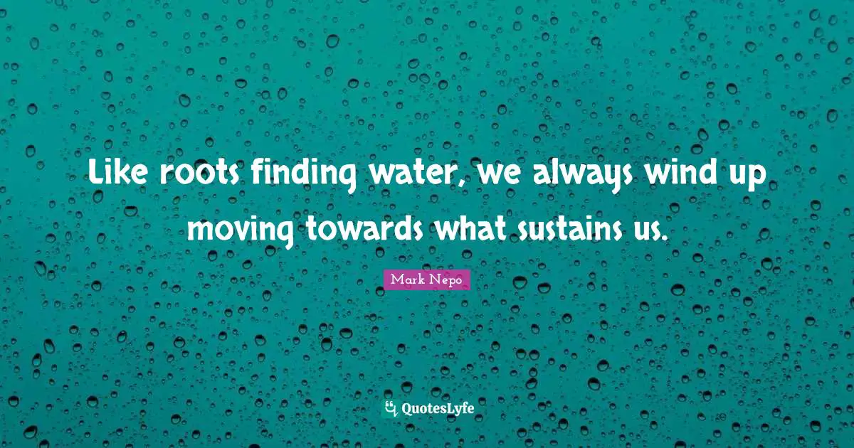 Mark Nepo Quotes: "Like roots finding water, we always wind up moving towards what sustains us."