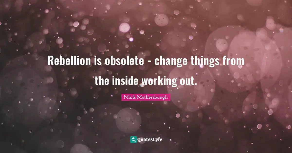 Rebellion is obsolete - change things from the inside working out.
