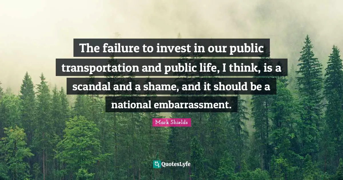 The failure to invest in our public transportation and public life, I think, is a scandal and a shame, and it should be a national embarrassment.