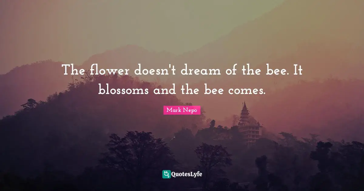 The flower doesn't dream of the bee. It blossoms and the bee comes.