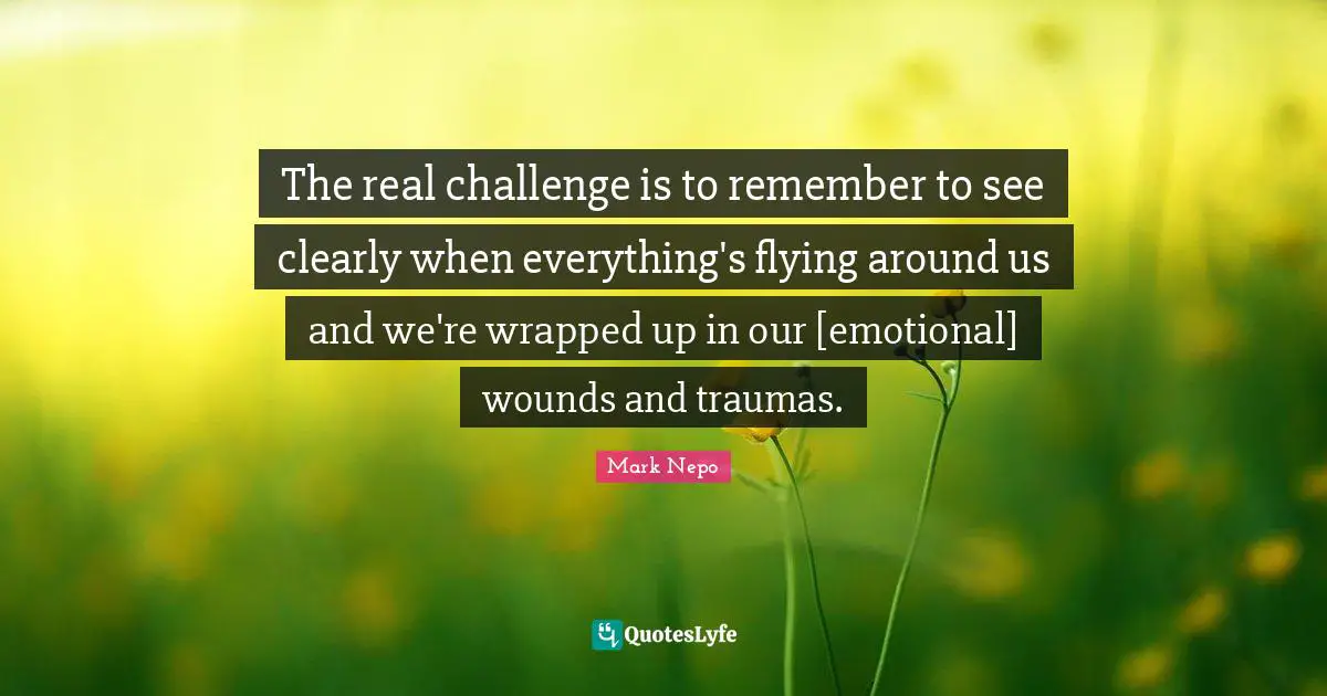 The real challenge is to remember to see clearly when everything's flying around us and we're wrapped up in our [emotional] wounds and traumas.