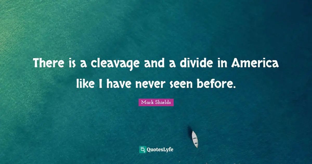 There is a cleavage and a divide in America like I have never seen before.