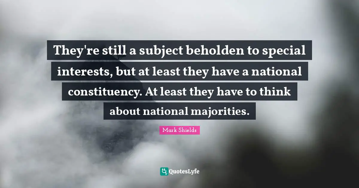 They're still a subject beholden to special interests, but at least they have a national constituency. At least they have to think about national majorities.