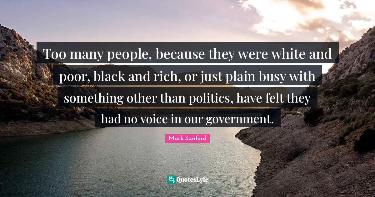Too many people, because they were white and poor, black and rich, or just plain busy with something other than politics, have felt they had no voice in our government.