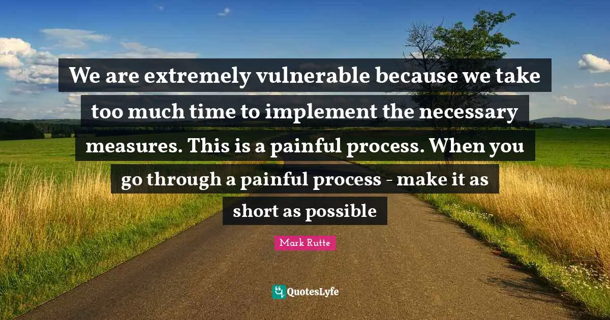 We are extremely vulnerable because we take too much time to implement the necessary measures. This is a painful process. When you go through a painful process - make it as short as possible
