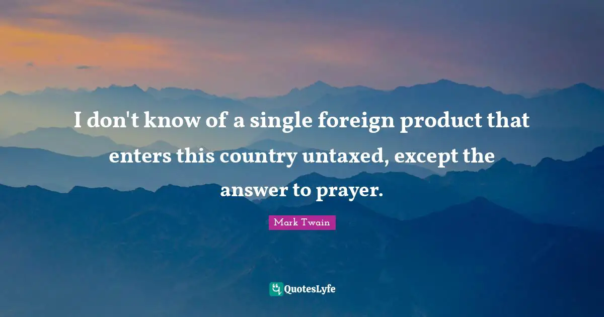 I don't know of a single foreign product that enters this country untaxed, except the answer to prayer.