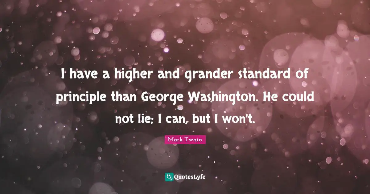 I have a higher and grander standard of principle than George Washington. He could not lie; I can, but I won't.