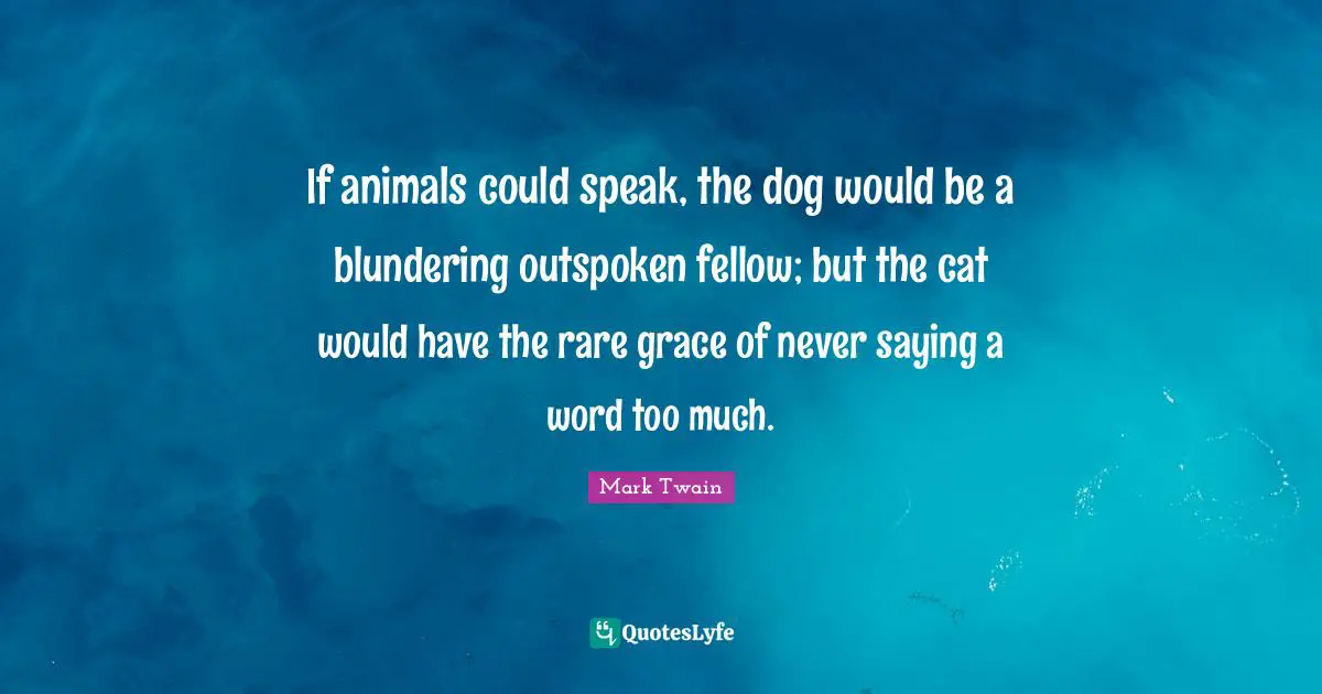 Cat Quotes: "If animals could speak, the dog would be a blundering outspoken fellow; but the cat would have the rare grace of never saying a word too much."