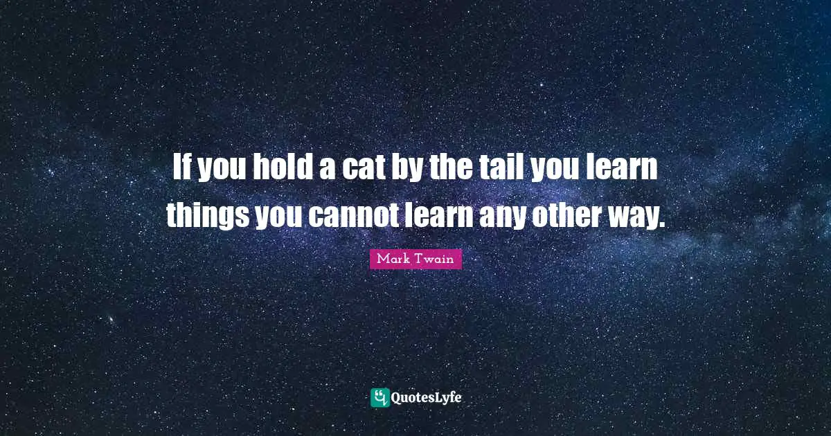 If you hold a cat by the tail you learn things you cannot learn any other way.