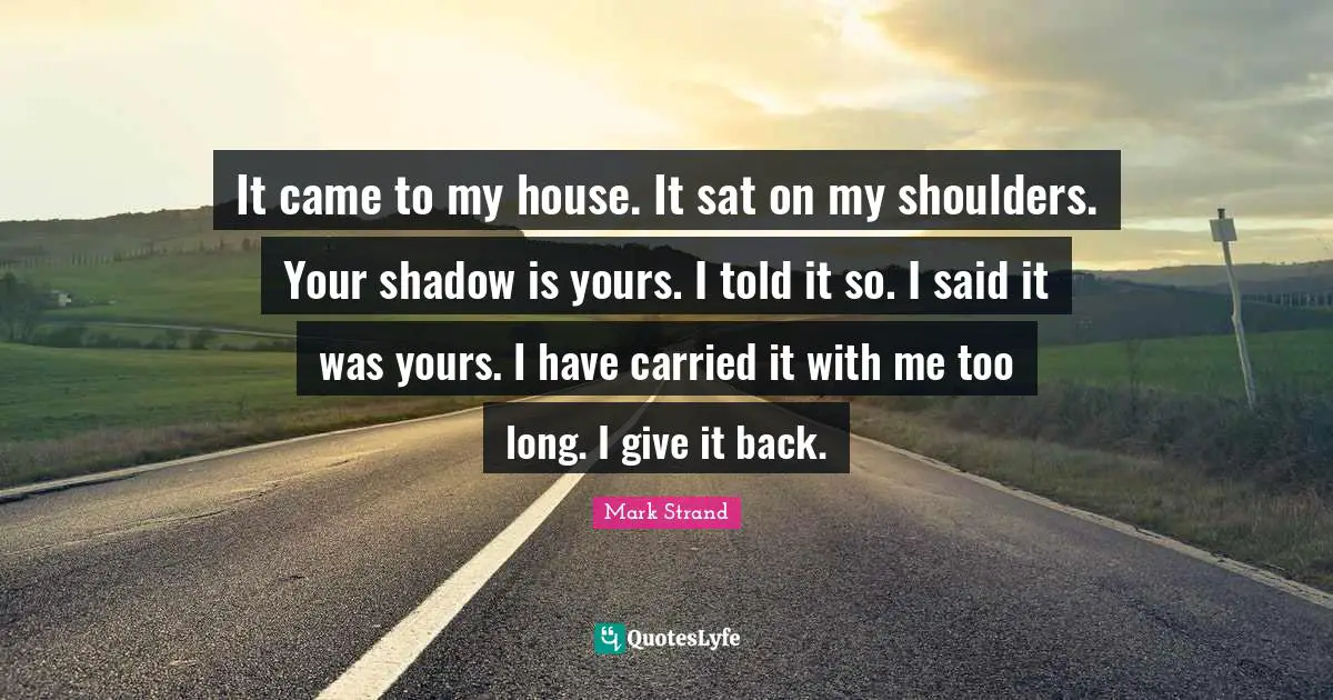 It came to my house. It sat on my shoulders. Your shadow is yours. I told it so. I said it was yours. I have carried it with me too long. I give it back.