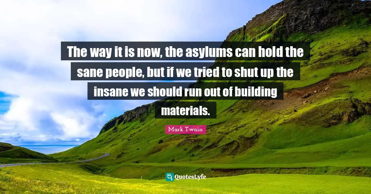 Asylums Quotes: "The way it is now, the asylums can hold the sane people, but if we tried to shut up the insane we should run out of building materials."